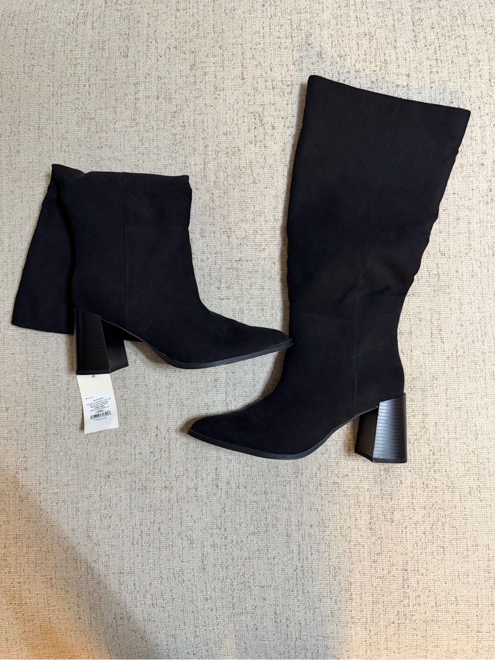 a new day Black Suede Mid-Calf Block Heel Boots